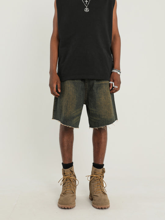 F3F Select Washed Mud Dyed Denim Baggy Shorts