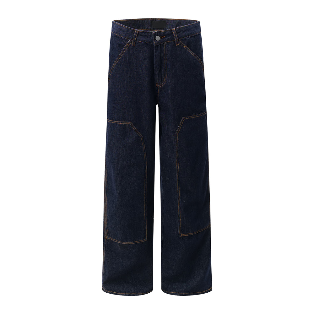 F3F Select Stitch Lines Dark Blue Double Knee Jeans | Face 3 Face