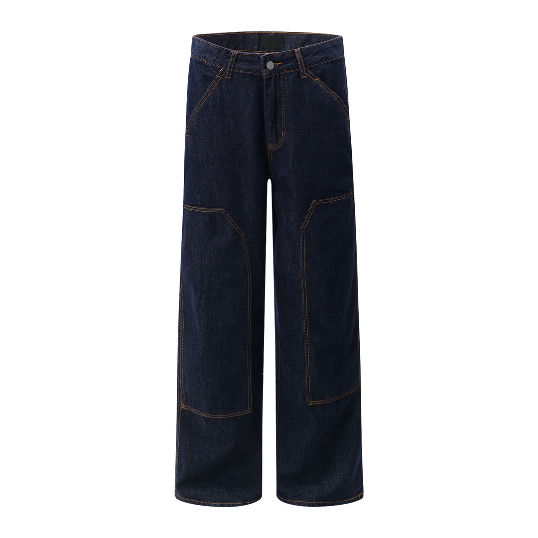 F3F Select Stitch Lines Dark Blue Double Knee Jeans | Face 3 Face