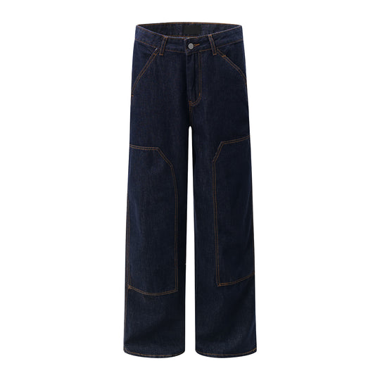 F3F Select Stitch Lines Dark Blue Double Knee Jeans | Face 3 Face