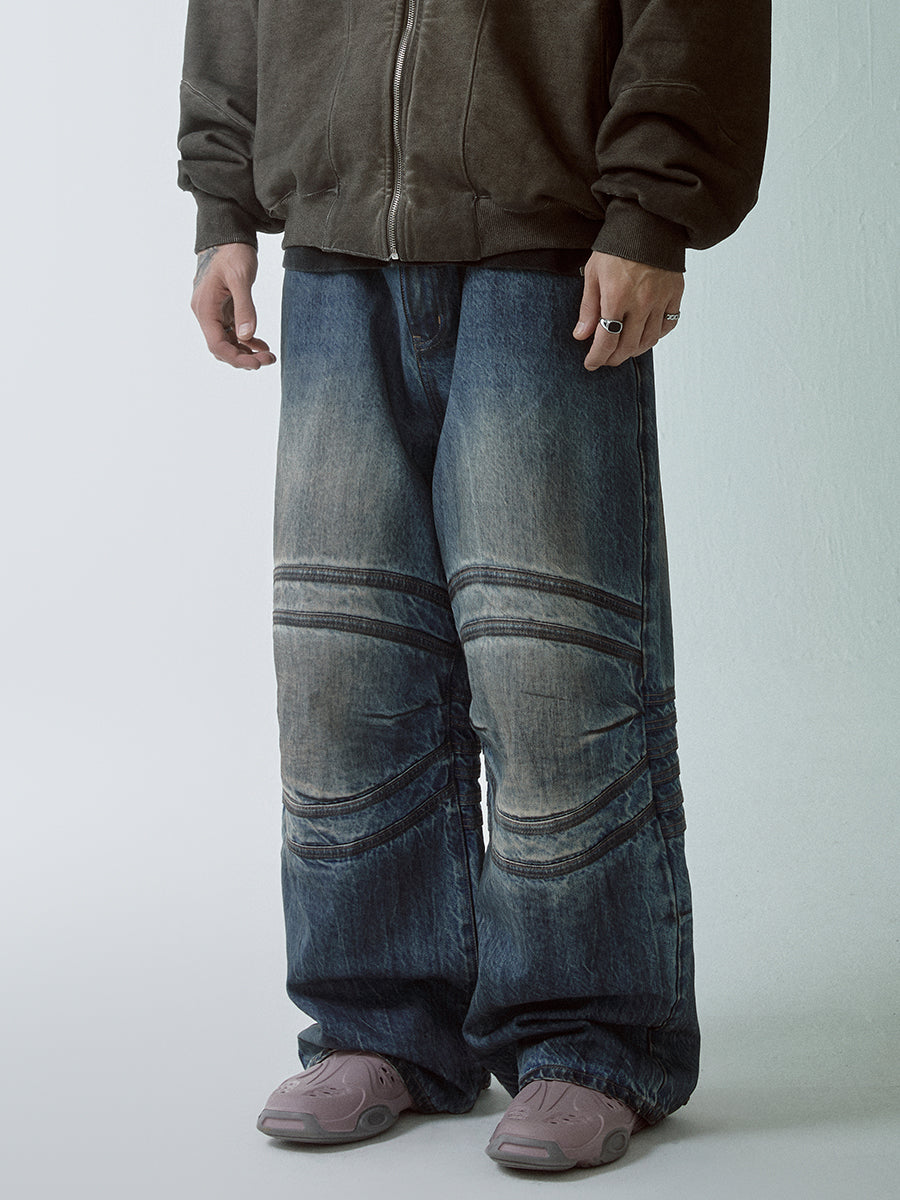 F2CE Vintage Washed Bone Pleated Baggy Jeans | Face 3 Face