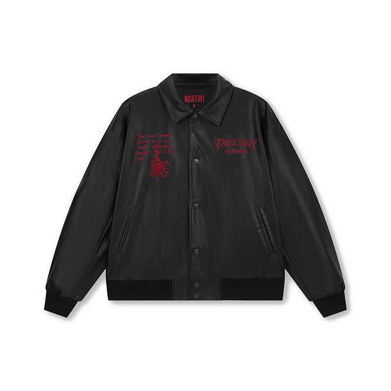 DICETINY Thorn LOGO Embroidered PU Leather Jacket | Face 3 Face