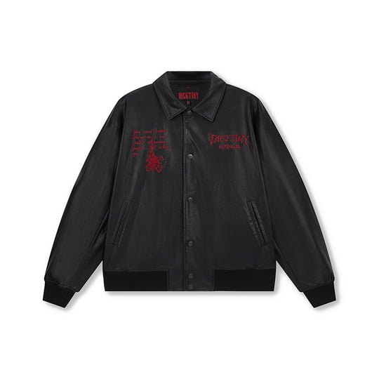DICETINY Thorn LOGO Embroidered PU Leather Jacket | Face 3 Face