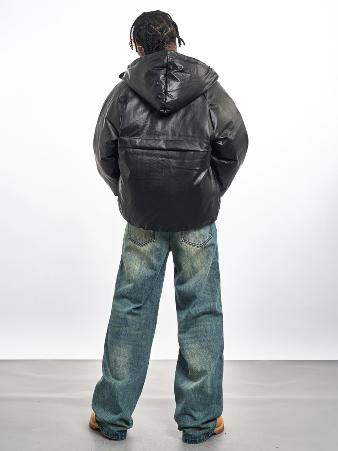 F3F Select Windproof Hooded PU Leather Puffer Bomber Jacket | Face 3 Face