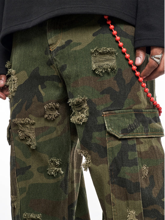 F3F Select Distressed Camouflage Cargo Jeans | Face 3 Face