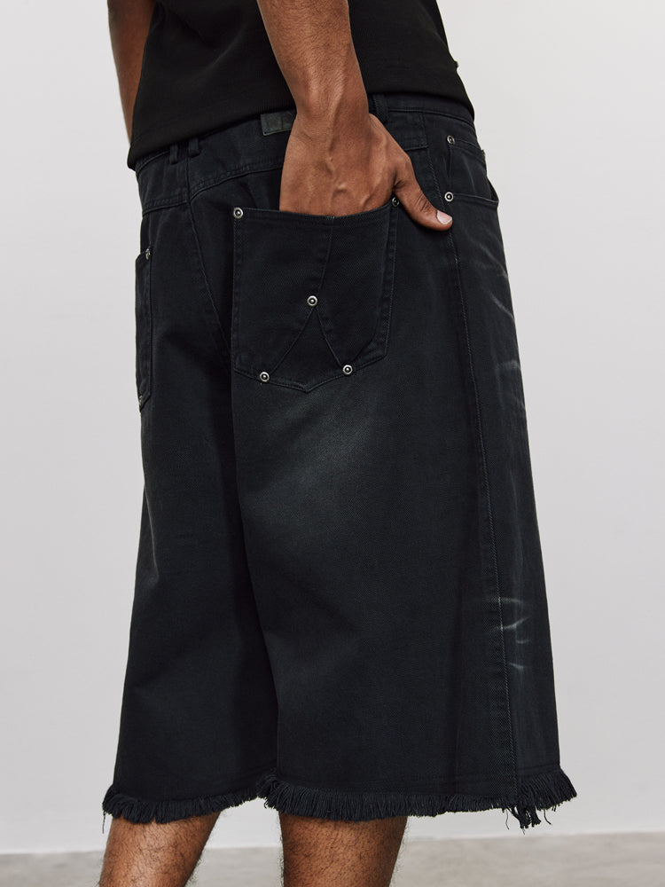 ANTIDOTE Washed Cat Whiskers Cut Off Shorts Denim Jeans