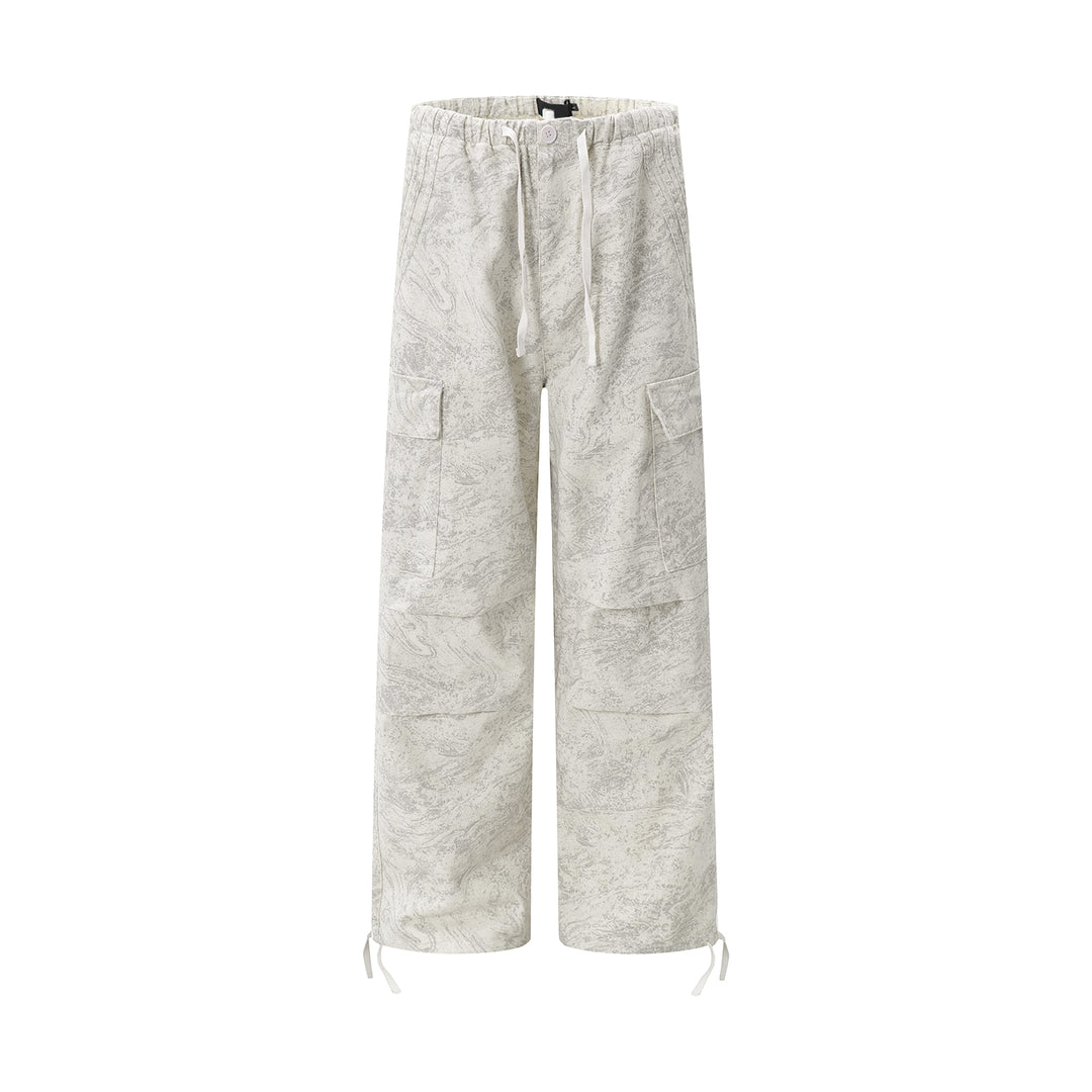 F3F Select Marble Print Drawstring Baggy Cargo Pants | Face 3 Face