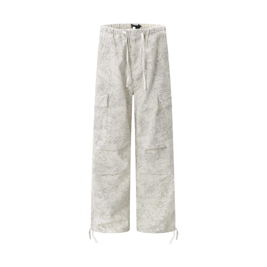 F3F Select Marble Print Drawstring Baggy Cargo Pants | Face 3 Face