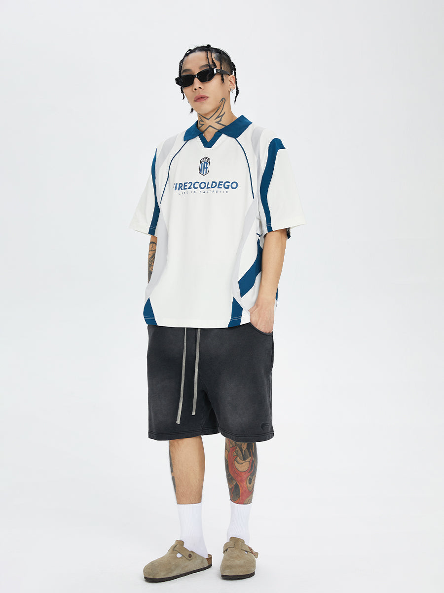 F2CE Deconstruction Contrast Color Uniform Polo Shirt