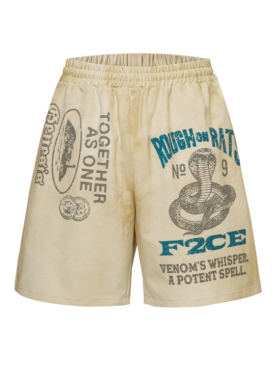 F2CE Distressed Mud Dyed Print Dirty Shorts