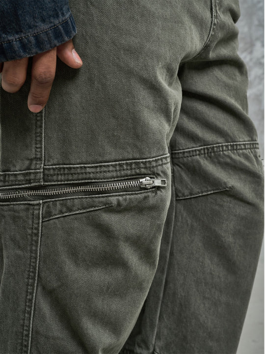 F3F Select Washed Zipper Multi Pocket Work Cargo Pants | Face 3 Face