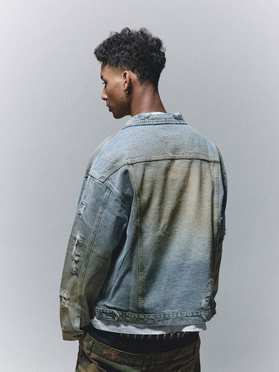 ANTIDOTE Washed Dirty Hole Denim Jacket | Face 3 Face