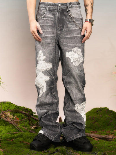 YADcrew Lace Splicing Digital Print Pants Non Jeans | Face 3 Face