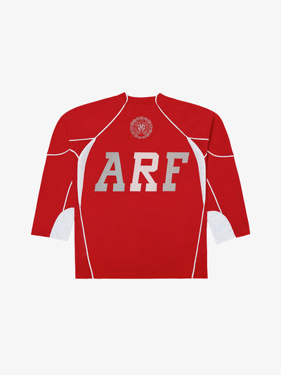 MHARF Logo Printed Red Patchwork Mesh Hockey Jersey | Face 3 Face