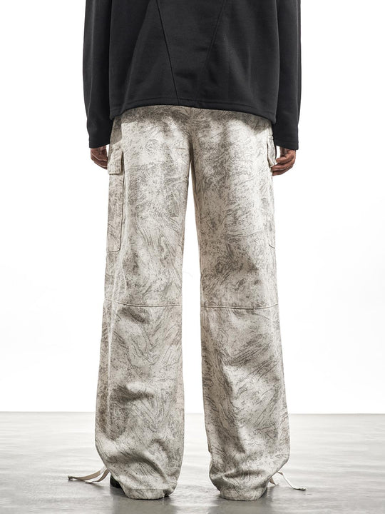 F3F Select Marble Print Drawstring Baggy Cargo Pants | Face 3 Face