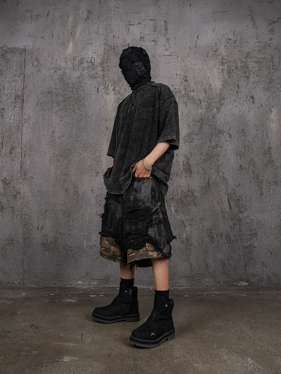 UNDERWATER Double Layer Damage Black Cargo Denim Shorts | Baggy Jorts | Face 3 Face