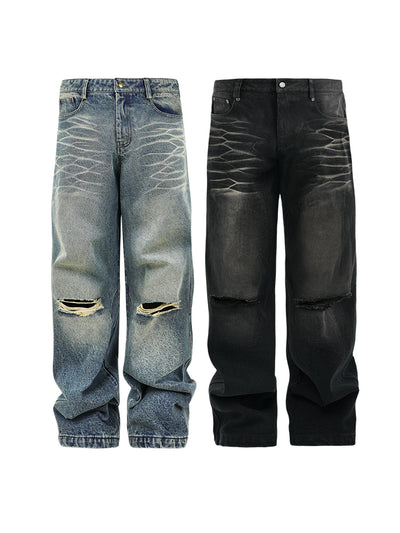 ANTIDOTE Washed Slash Ripped Denim Jeans