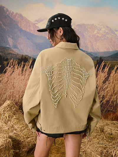 YADcrew Skeleton Pearl Beadwork Crafted Work Jacket | Face 3 Face