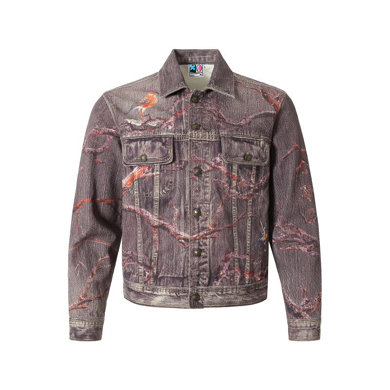 YADcrew Autumn Forest Tree Branch Print Denim Jacket | Face 3 Face