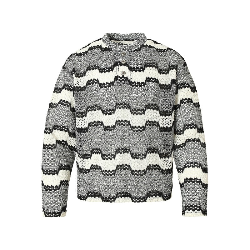 YADcrew Geometric Stripe Henley Neck Long Sleeve Knit Sweater | Face 3 Face