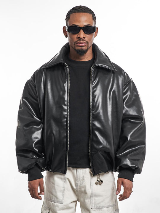 F3F Select PU Leather Bomber Puffer Jacket | Face 3 Face