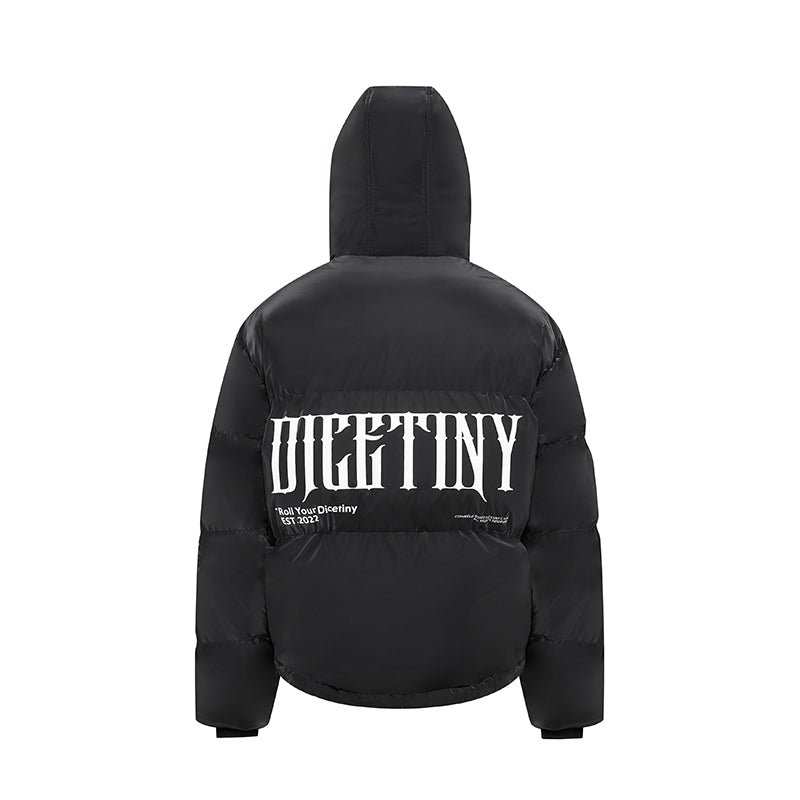 DICETINY Hooded Matte Logo Print Short Down Jacket | Face 3 Face