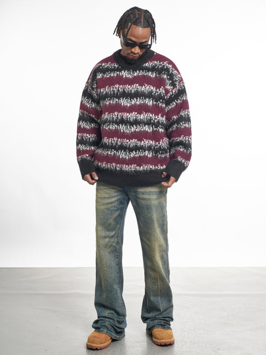 F3F Select Gradient Striped Fuzzy Knit Sweater | Face 3 Face