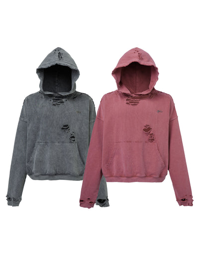 F2CE Washed Destruction Metal Logo Hoodie | Face 3 Face