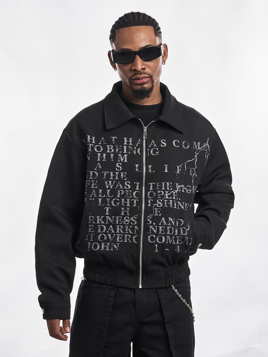 F3F Select Letter Printed Zip Short Jacket | Face 3 Face