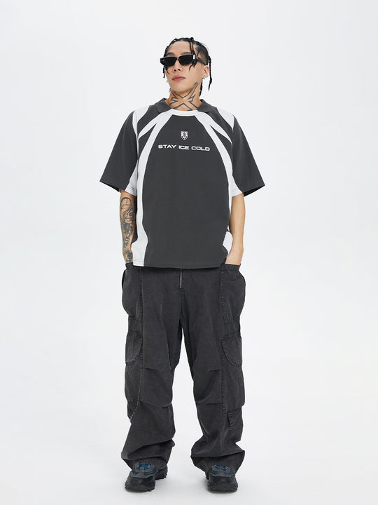 F2CE Deconstruction Stitching Contrast Color Printing Sports Polo Shirt