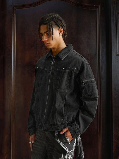 Small Town Kid Patchwork Studs Denim Jacket | Face 3 Face