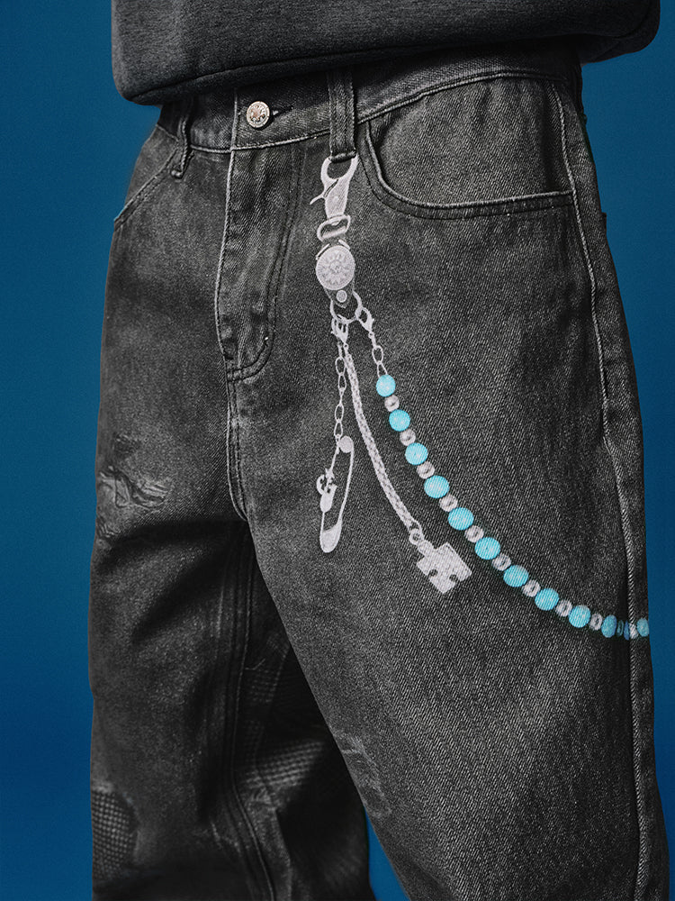 YADcrew Chain Embossed Print Jeans | Face 3 Face