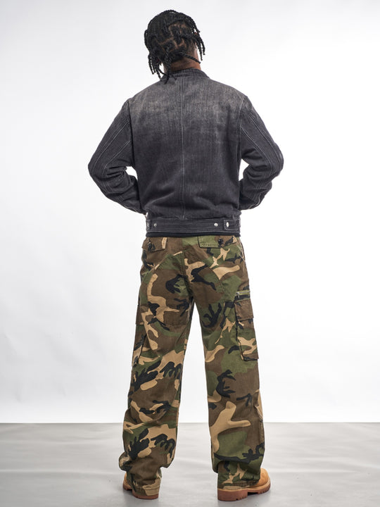 F3F Select Double Rivet Button Washed Denim Motorcycle Jacket | Face 3 Face