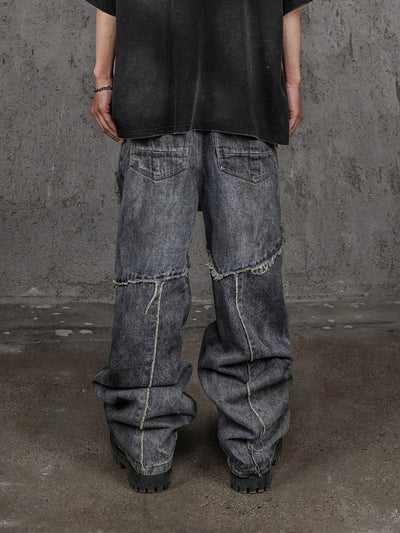 UNDERWATER Dirty Dye Damaged Splicing Baggy Jeans | Face 3 Face