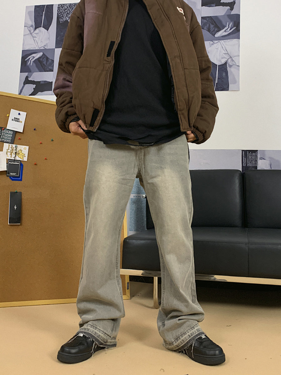 F3F Select Destruction Cement Gray Micro Flare Denim Jeans