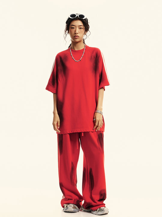 F3F Select Three Bars Spray Color Abrasion Wide Sweatpants