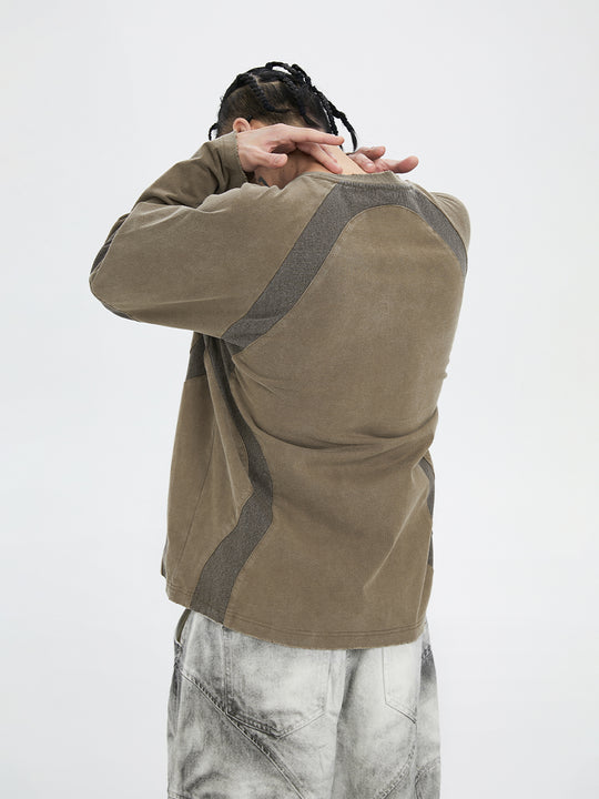 F2CE Washed Destruction Contrast Color Long Sleeve Tee