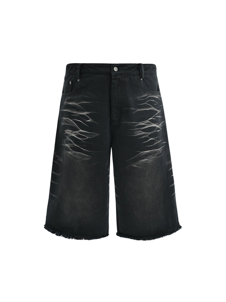 ANTIDOTE Washed Cat Whiskers Cut Off Shorts Denim Jeans