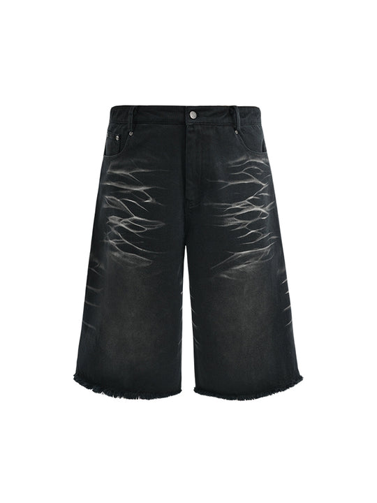 ANTIDOTE Washed Cat Whiskers Cut Off Shorts Denim Jeans