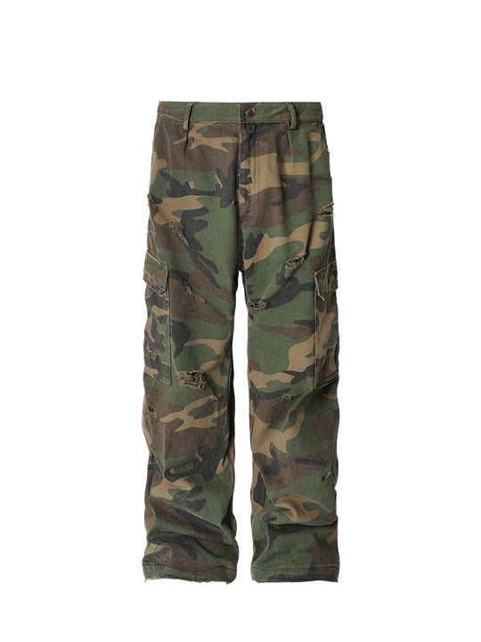ANTIDOTE Camouflage Washed Hole Baggy Cargo Pants | Face 3 Face