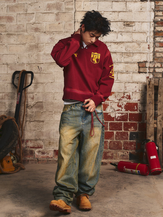 S45 Vintage Lapel Patch Polo Sweatshirt | Face 3 Face