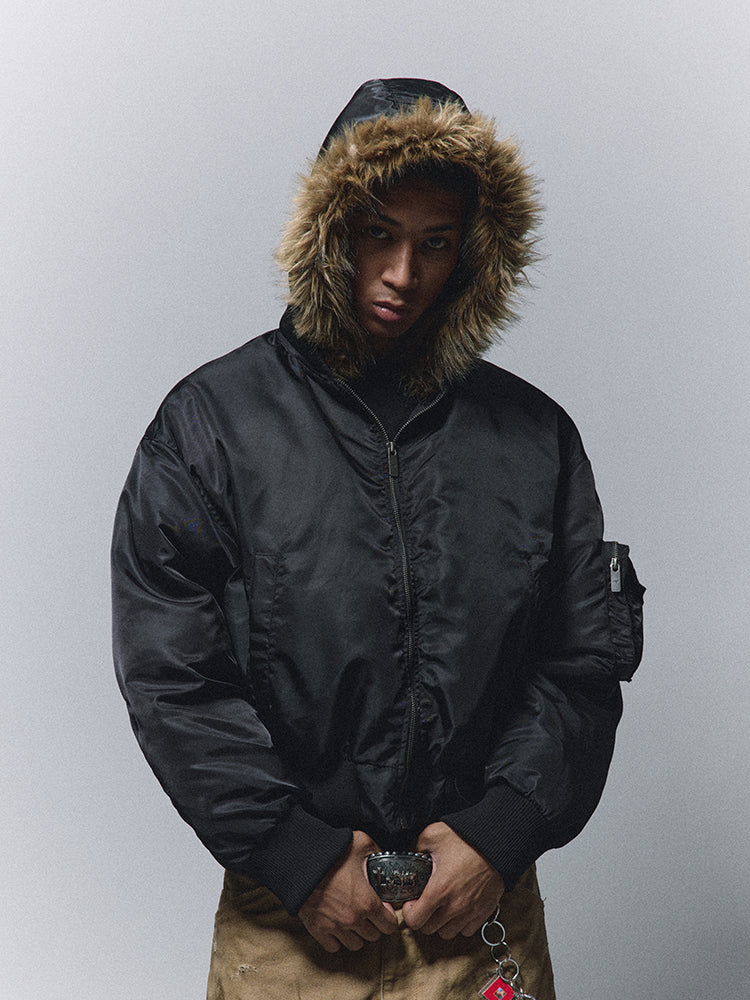 ANTIDOTE Detachable Fur Hooded MA-1 Jacket | Face 3 Face