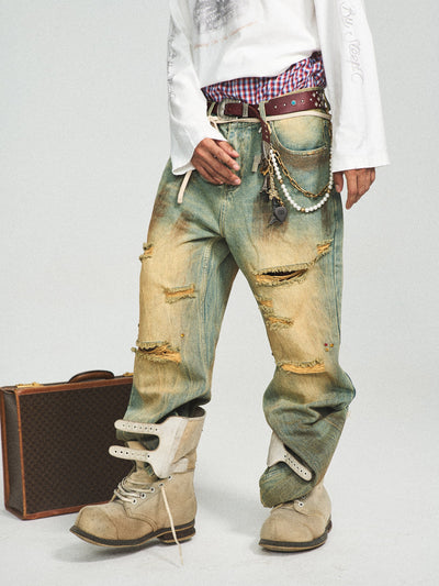 STEEPC Vintage Wash Large Ripped Jeweled Bootcut Jeans | Face 3 Face