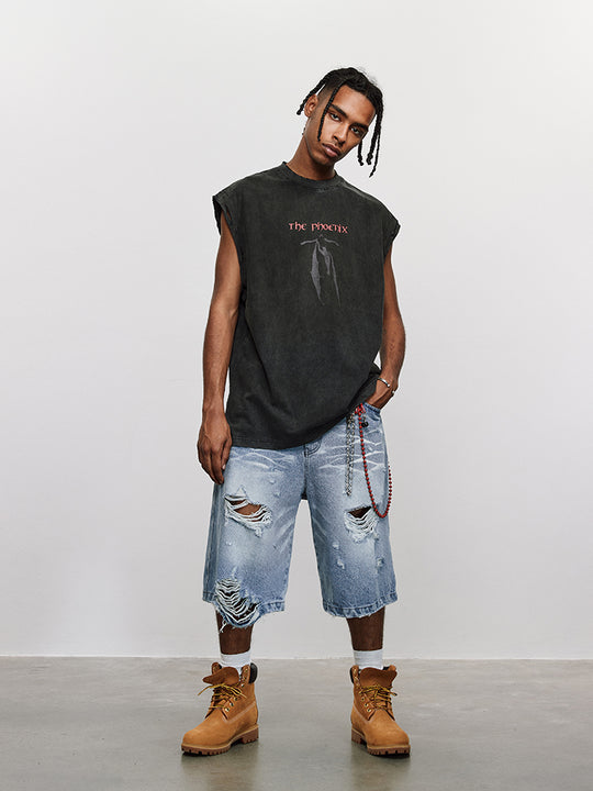 ANTIDOTE Washed Aged Phoenix Print Sleeveless Tee