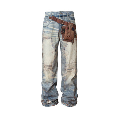 YADcrew 3D Printed Belt Bag Bear Double Knee Baggy Jeans | Face 3 Face