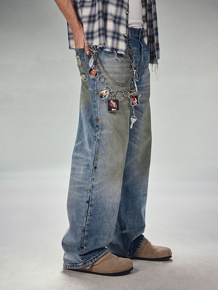 DICETINY Dirty Dyed Outside Jeweled Studs Jeans | Face 3 Face