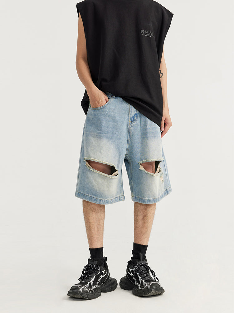 F3F Select RetroWashed Old Holes Wide Denim Short Jeans