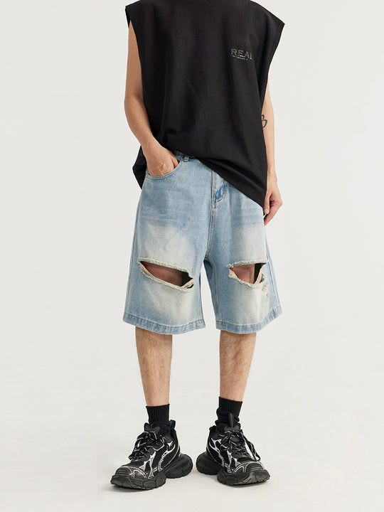 F3F Select RetroWashed Old Holes Wide Denim Short Jeans
