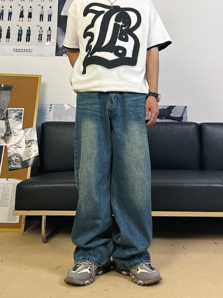 F3F Select Washed Distressed Draped Wide Legged Denim Jeans