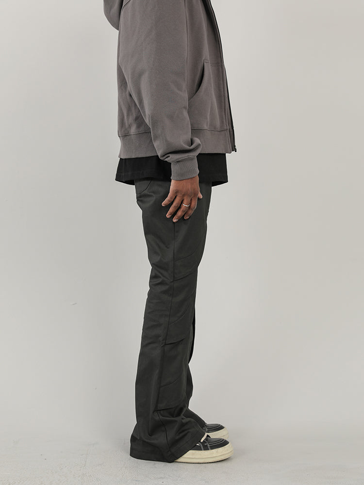 F3F Select Coated Waxed Black Micro Flare Pants